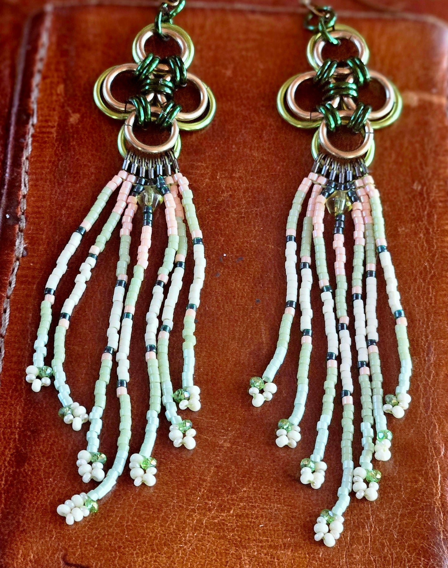 Soft Green 💚 Japanese Cross beaded earrings ✨️