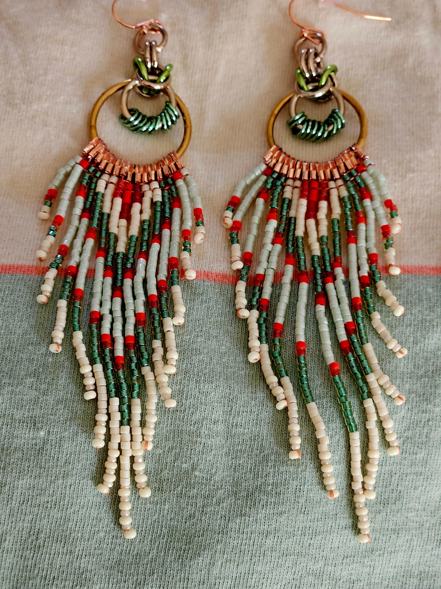 Soft Green Byzantine Circle Chain Maille Earrings