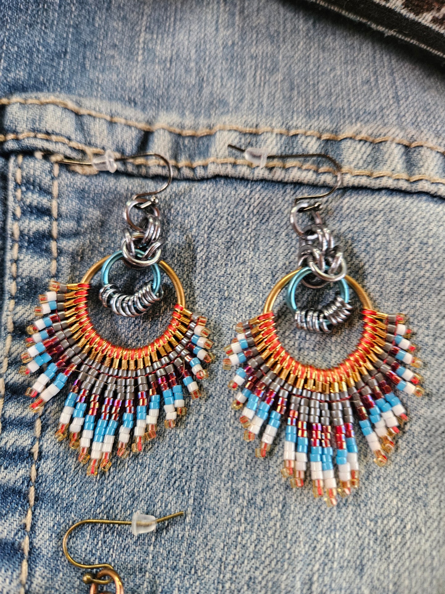 Denim Feather Fringe Earrings